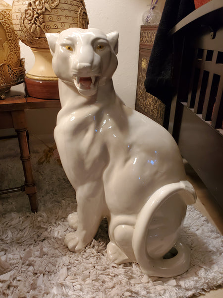 VINTAGE CERAMIC PORCELAIN WHITE🤍 PANTHER SCULPTURE/ STATUE ~ MISC