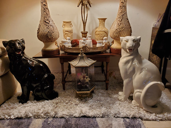 VINTAGE CERAMIC PORCELAIN WHITE🤍 PANTHER SCULPTURE/ STATUE ~ MISC