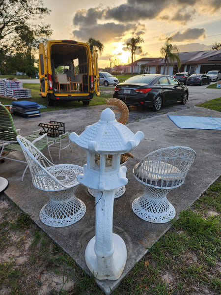 VINTAGE 🏯PAGODA🏯 SOLID CONCRETE HARDWIRED 3 PIECE LANTERN🕯 ~ MISC
