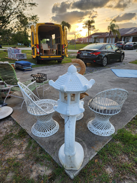 VINTAGE 🏯PAGODA🏯 SOLID CONCRETE HARDWIRED 3 PIECE LANTERN🕯 ~ MISC