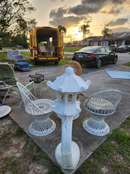 VINTAGE 🏯PAGODA🏯 SOLID CONCRETE HARDWIRED 3 PIECE LANTERN🕯 ~ MISC