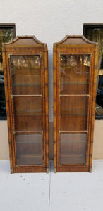 VINTAGE WEIMAN FAUX BAMBOO CAMPAIGN PAGODA ILLUMINATED BRASS N GLASS CURIOT CABINET/ SHELF (2 AVAILABLE)