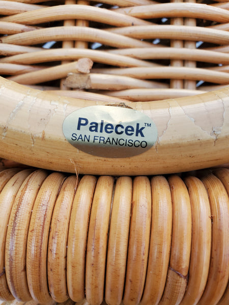 PALECEK SAN FRANCISCO BAMBOO/ RATTAN/ LEATHER BACKLESS BARSTOOLS (3)