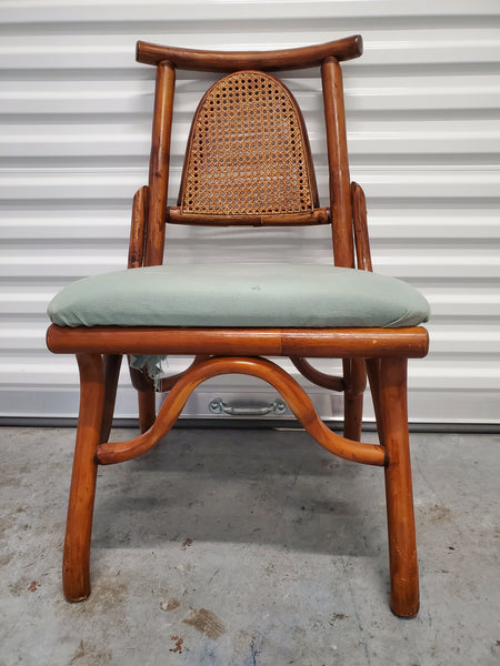 VINTAGE MID CENTURY MODERN GENUINE NATURAL RATTAN AND GENUINE NATURAL CANE PAGODA DINING CHAIRS (4)