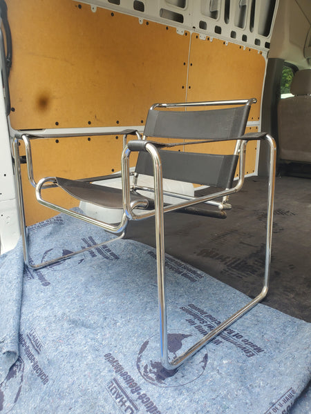 VINTAGE MID CENTURY MODERN MARCEL BREUER WASSILY "style" BLACK LEATHER CHROME TUBULAR SLING/ O/S/ LOUNGE/ ACCENT CHAIR