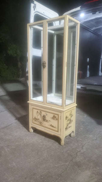 VINTAGE LACQUERED MIRRORED MING CHINOISERIE PAGODA CABINET/ CURIOT/ BREAKFRONT/ CHINA CABINET/ SHELF (2 AVAILABLE)
