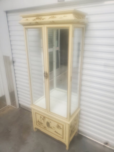 VINTAGE LACQUERED MIRRORED MING CHINOISERIE PAGODA CABINET/ CURIOT/ BREAKFRONT/ CHINA CABINET/ SHELF (2 AVAILABLE)