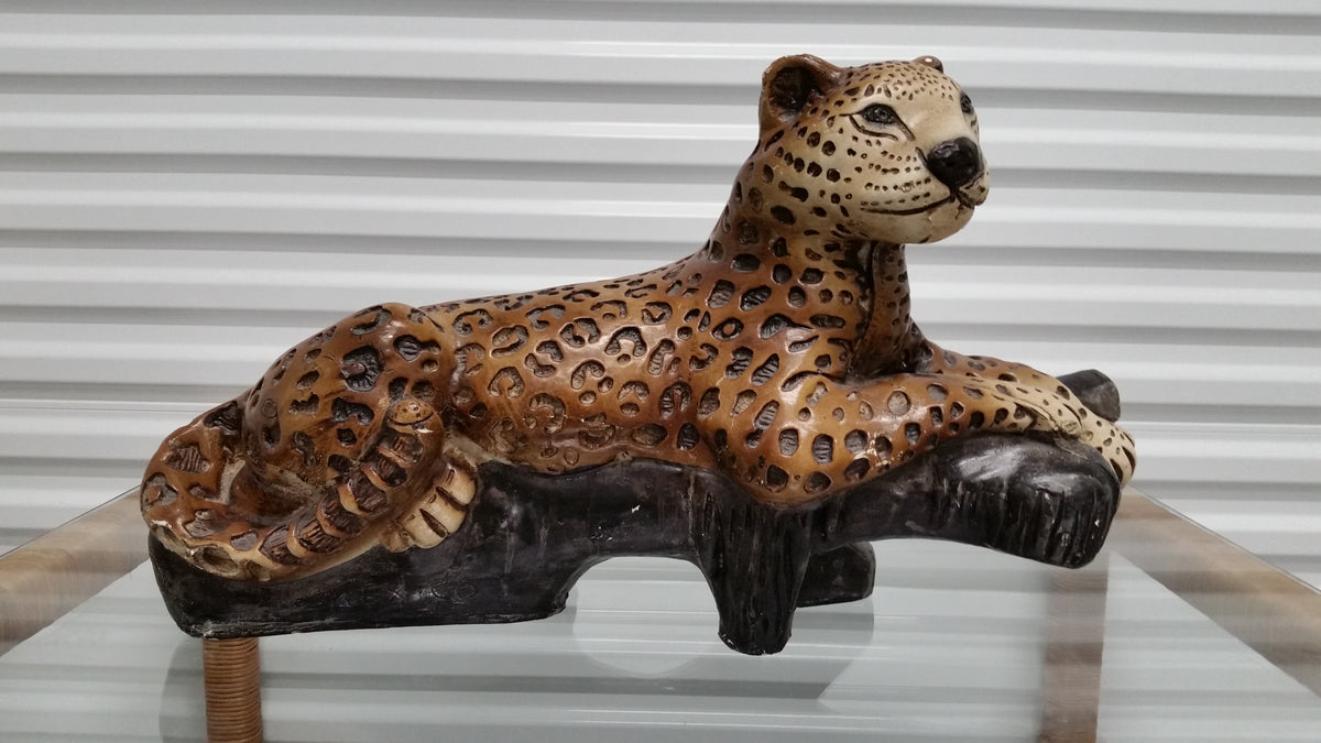 Pair of Ceramic Sitting Leopard Figures with Brown Tints – Vintage