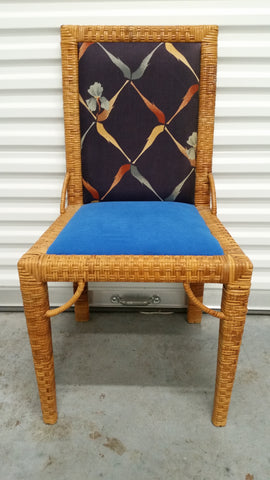 VINTAGE BIELECKY BROTHERS WRAPPED RATTAN BASKETWEAVE DESK/ ACCENT CHAIR W/THE FRETWORK