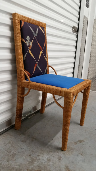 VINTAGE BIELECKY BROTHERS WRAPPED RATTAN BASKETWEAVE DESK/ ACCENT CHAIR W/THE FRETWORK