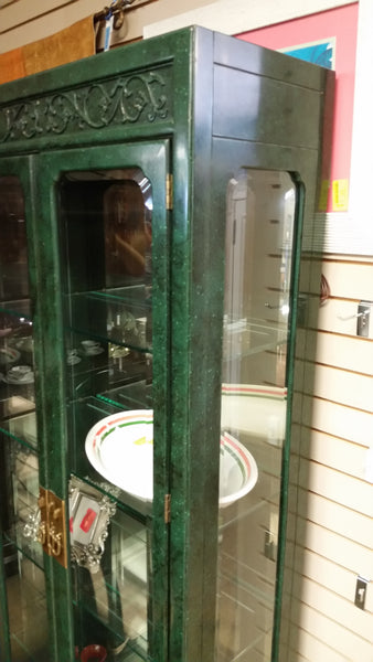 VINTAGE HENREDON FAUX MALACHITE CHINOISERIE MING WATERFALL DINING SET WITH SIX CANE DINING CHAIRS