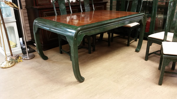 VINTAGE HENREDON FAUX MALACHITE CHINOISERIE MING WATERFALL DINING SET WITH SIX CANE DINING CHAIRS