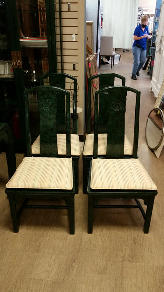 VINTAGE HENREDON FAUX MALACHITE CHINOISERIE MING WATERFALL DINING SET WITH SIX CANE DINING CHAIRS
