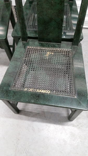 VINTAGE HENREDON FAUX MALACHITE CHINOISERIE MING WATERFALL DINING SET WITH SIX CANE DINING CHAIRS