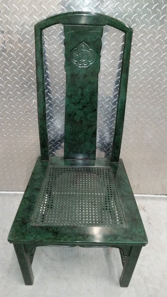 VINTAGE HENREDON FAUX MALACHITE CHINOISERIE MING WATERFALL DINING SET WITH SIX CANE DINING CHAIRS