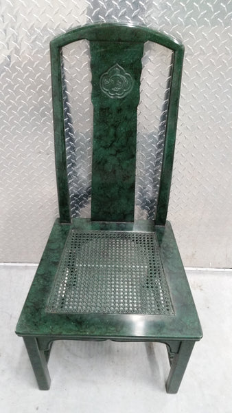 VINTAGE HENREDON FAUX MALACHITE CHINOISERIE MING WATERFALL DINING SET WITH SIX CANE DINING CHAIRS