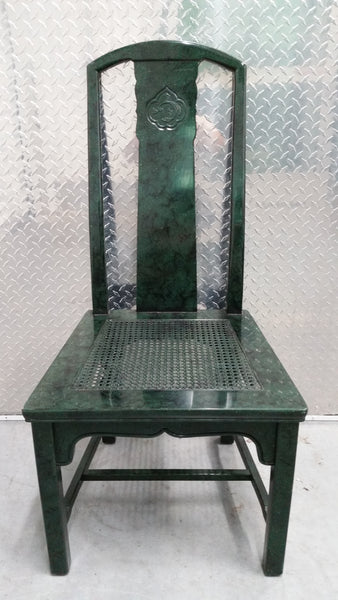 VINTAGE HENREDON FAUX MALACHITE CHINOISERIE MING WATERFALL DINING SET WITH SIX CANE DINING CHAIRS