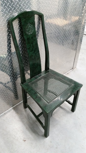 VINTAGE HENREDON FAUX MALACHITE CHINOISERIE MING WATERFALL DINING SET WITH SIX CANE DINING CHAIRS