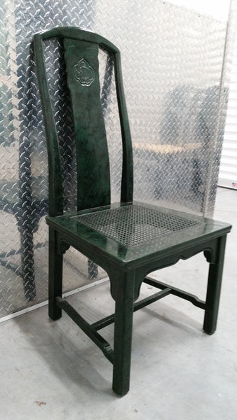VINTAGE HENREDON FAUX MALACHITE CHINOISERIE MING WATERFALL DINING SET WITH SIX CANE DINING CHAIRS