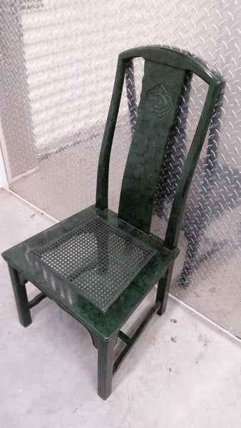VINTAGE HENREDON FAUX MALACHITE CHINOISERIE MING WATERFALL DINING SET WITH SIX CANE DINING CHAIRS