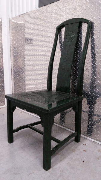 VINTAGE HENREDON FAUX MALACHITE CHINOISERIE MING WATERFALL DINING SET WITH SIX CANE DINING CHAIRS
