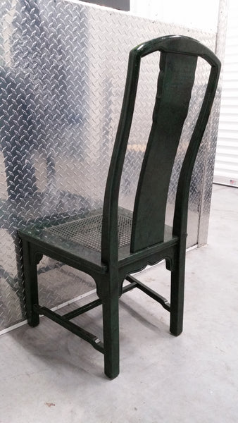 VINTAGE HENREDON FAUX MALACHITE CHINOISERIE MING WATERFALL DINING SET WITH SIX CANE DINING CHAIRS