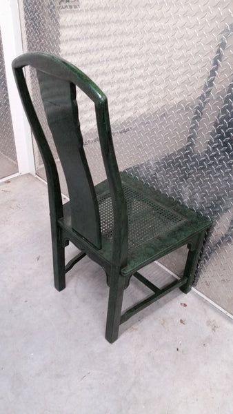 VINTAGE HENREDON FAUX MALACHITE CHINOISERIE MING WATERFALL DINING SET WITH SIX CANE DINING CHAIRS