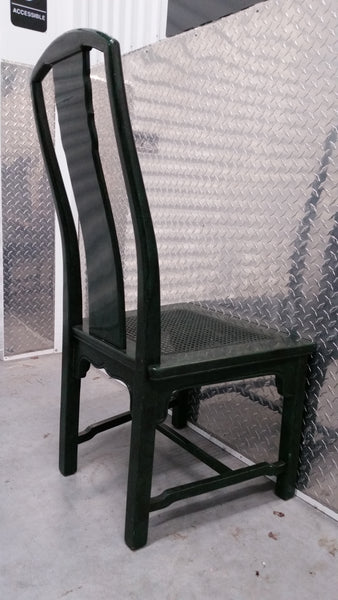 VINTAGE HENREDON FAUX MALACHITE CHINOISERIE MING WATERFALL DINING SET WITH SIX CANE DINING CHAIRS