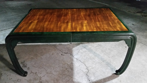 VINTAGE HENREDON FAUX MALACHITE CHINOISERIE MING WATERFALL DINING SET WITH SIX CANE DINING CHAIRS