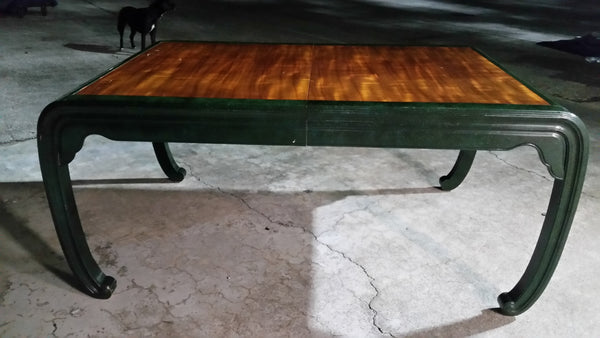 VINTAGE HENREDON FAUX MALACHITE CHINOISERIE MING WATERFALL DINING SET WITH SIX CANE DINING CHAIRS