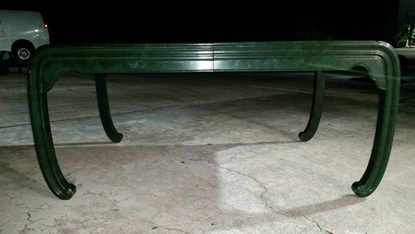 VINTAGE HENREDON FAUX MALACHITE CHINOISERIE MING WATERFALL DINING SET WITH SIX CANE DINING CHAIRS