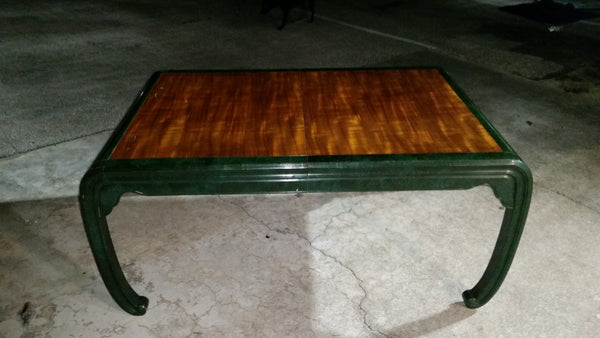 VINTAGE HENREDON FAUX MALACHITE CHINOISERIE MING WATERFALL DINING SET WITH SIX CANE DINING CHAIRS