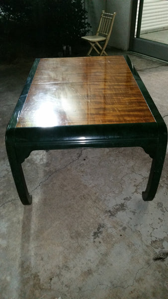 VINTAGE HENREDON FAUX MALACHITE CHINOISERIE MING WATERFALL DINING SET WITH SIX CANE DINING CHAIRS