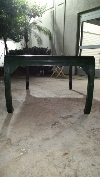 VINTAGE HENREDON FAUX MALACHITE CHINOISERIE MING WATERFALL DINING SET WITH SIX CANE DINING CHAIRS