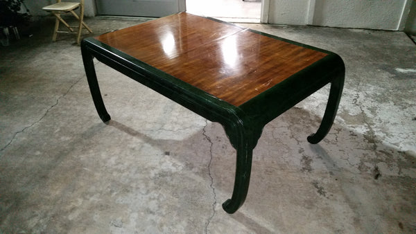 VINTAGE HENREDON FAUX MALACHITE CHINOISERIE MING WATERFALL DINING SET WITH SIX CANE DINING CHAIRS