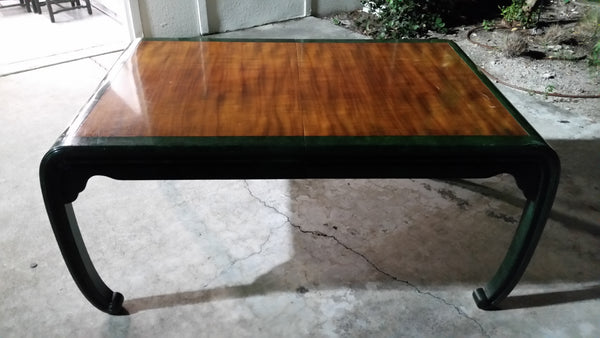 VINTAGE HENREDON FAUX MALACHITE CHINOISERIE MING WATERFALL DINING SET WITH SIX CANE DINING CHAIRS