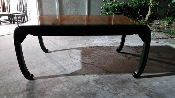 VINTAGE HENREDON FAUX MALACHITE CHINOISERIE MING WATERFALL DINING SET WITH SIX CANE DINING CHAIRS