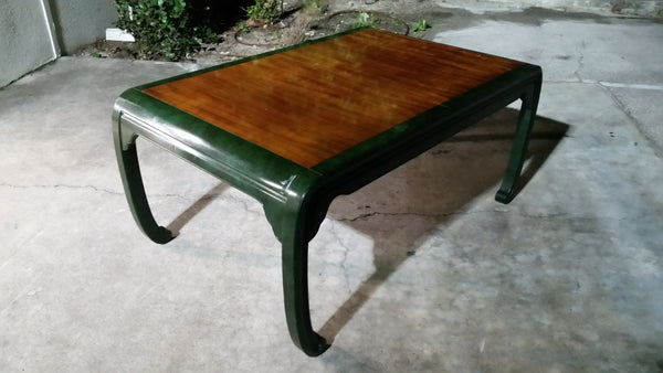 VINTAGE HENREDON FAUX MALACHITE CHINOISERIE MING WATERFALL DINING SET WITH SIX CANE DINING CHAIRS