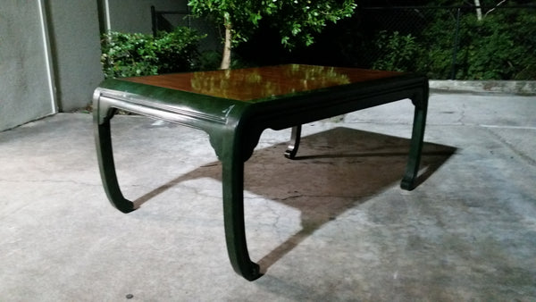 VINTAGE HENREDON FAUX MALACHITE CHINOISERIE MING WATERFALL DINING SET WITH SIX CANE DINING CHAIRS