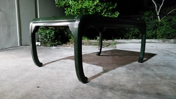 VINTAGE HENREDON FAUX MALACHITE CHINOISERIE MING WATERFALL DINING SET WITH SIX CANE DINING CHAIRS