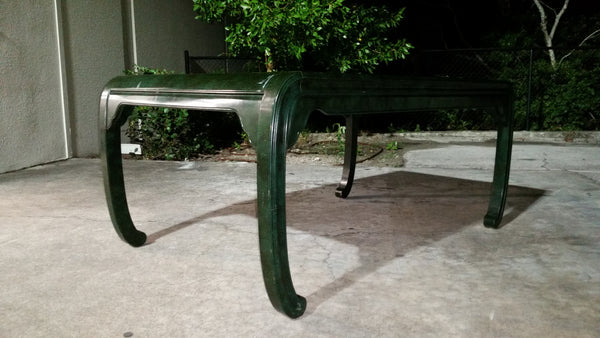 VINTAGE HENREDON FAUX MALACHITE CHINOISERIE MING WATERFALL DINING SET WITH SIX CANE DINING CHAIRS