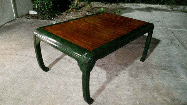 VINTAGE HENREDON FAUX MALACHITE CHINOISERIE MING WATERFALL DINING SET WITH SIX CANE DINING CHAIRS