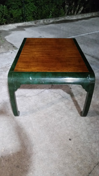 VINTAGE HENREDON FAUX MALACHITE CHINOISERIE MING WATERFALL DINING SET WITH SIX CANE DINING CHAIRS