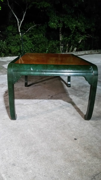 VINTAGE HENREDON FAUX MALACHITE CHINOISERIE MING WATERFALL DINING SET WITH SIX CANE DINING CHAIRS