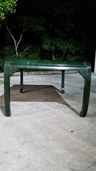 VINTAGE HENREDON FAUX MALACHITE CHINOISERIE MING WATERFALL DINING SET WITH SIX CANE DINING CHAIRS