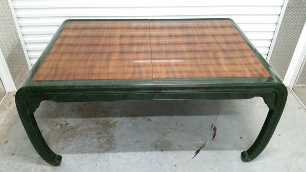 VINTAGE HENREDON FAUX MALACHITE CHINOISERIE MING WATERFALL DINING SET WITH SIX CANE DINING CHAIRS