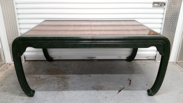 VINTAGE HENREDON FAUX MALACHITE CHINOISERIE MING WATERFALL DINING SET WITH SIX CANE DINING CHAIRS