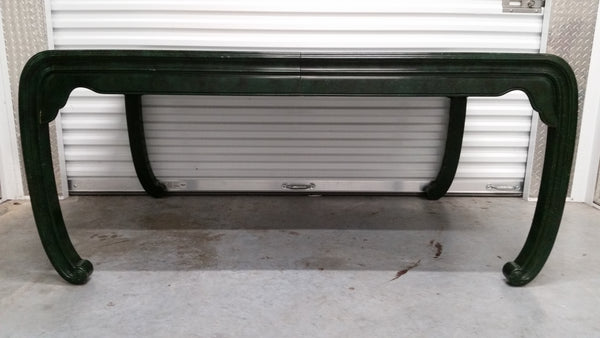 VINTAGE HENREDON FAUX MALACHITE CHINOISERIE MING WATERFALL DINING SET WITH SIX CANE DINING CHAIRS