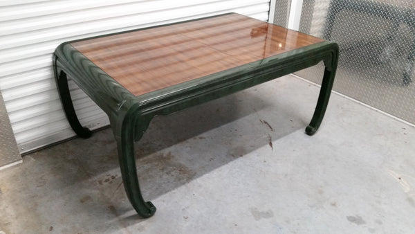 VINTAGE HENREDON FAUX MALACHITE CHINOISERIE MING WATERFALL DINING SET WITH SIX CANE DINING CHAIRS