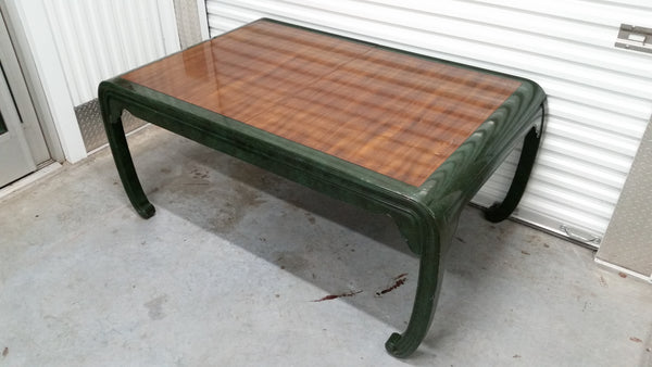 VINTAGE HENREDON FAUX MALACHITE CHINOISERIE MING WATERFALL DINING SET WITH SIX CANE DINING CHAIRS